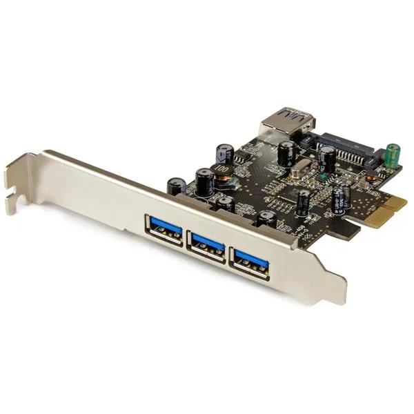 StarTech.com Carte contrôleur PCI Express à 4 ports USB 3.0 (5Gbps) - 3 externes 1 interne - Adaptateur PCIe USB avec UASP
