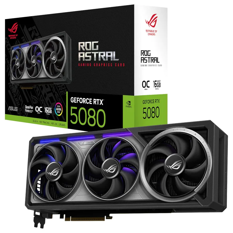 Carte Vidéo - Circuit NVIDIA ASUS ROG Astral GeForce RTX 5080 16GB GDDR7 OC Edition - Dual HDMI/Tri DisplayPort - DLSS 4 - PCI Express