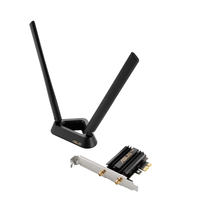 ASUS Adaptateur WiFi 6E PCI-E avec 2 antennes externes et base magnétisée PCE-AXE59BT Prise en charge de la bande 6GHz, 160MHz, Bluetooth 5.2, sécurité réseau WPA3, OFDMA et MU-MIMO