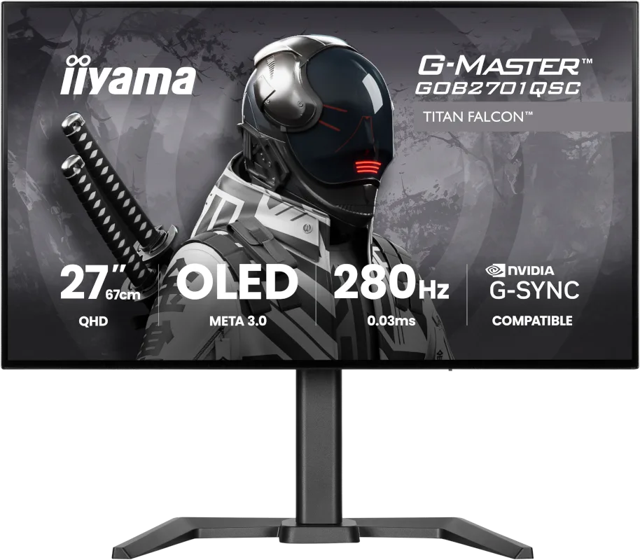 Moniteur OLED gaming iiyama G-MASTER Titan Falcon GOB2701QSC-B1 27" Classe WQHD - 16:9 - Noir - 68,6 cm (27") Viewable - Résolution 2560 x 1440 - 1,07 milliards de couleurs - Adaptative Sync/Compatible G-Sync - 1500 cd/m² - 0,03 ms - 280 Hz Fréquence