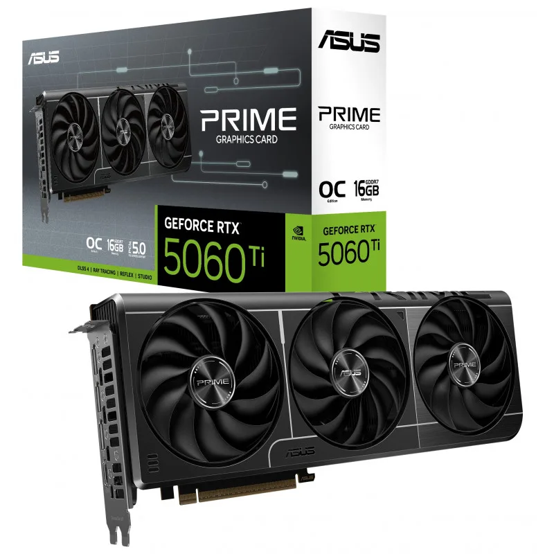 Carte Vidéo - Circuit NVIDIA ASUS PRIME-RTX5060TI-O8G OC Edition - 8Go GDDR7 - 1 x HDMI - 3 x DisplayPort - PCI Express 5.0 - SFF Ready - Design a 2,5 emplacements
