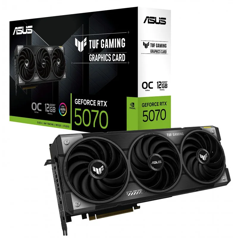 Carte Vidéo - Circuit NVIDIA ASUS TUF-RTX5070-O12G-GAMING OC Edition 12Go GDDR7 - 2 x HDMI - 3 x DisplayPort - PCI Express 5.0 - Composants de qualite militaire - Ventilateurs Axial-Tech - ARGB
