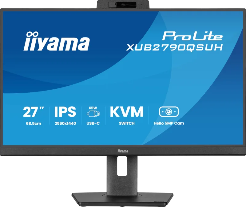 Ecran Plat 27" IIYAMA ProLite XUB2790QSUH-B2 27" Class Webcam WQHD - 16:9 - Noir mat - 68,6 cm (27") Viewable - Technologie IPS - LED Rétroéclairage - Résolution 2560 x 1440 - 16,7 Millions de Couleurs - Adaptive Sync - 250 cd/m² - 0,40 ms - 100 Hz R