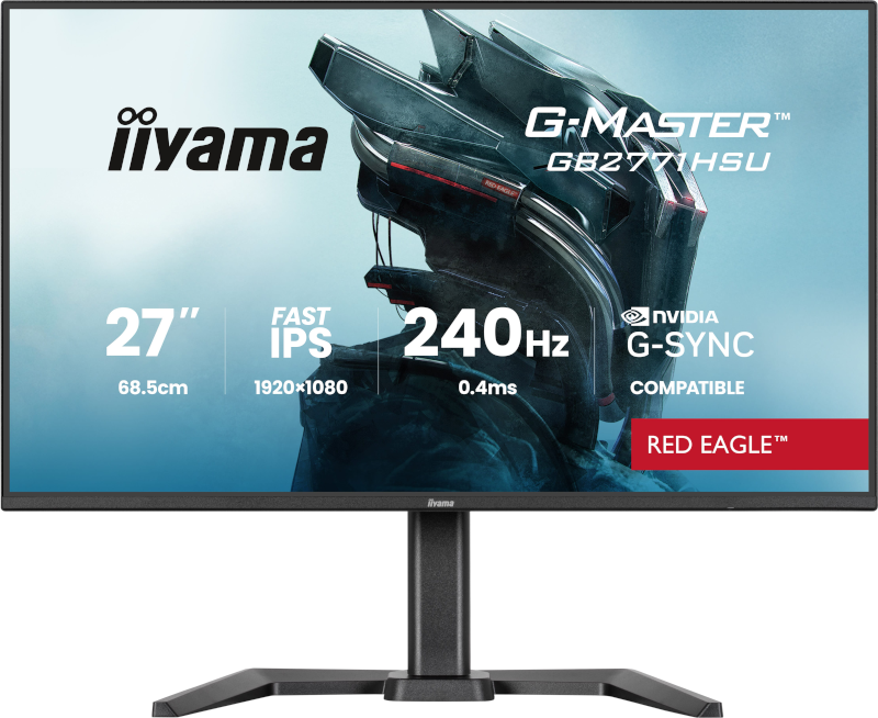 Moniteur LCD IIYAMA G-MASTER Red Eagle GB2771HSU-B1 27" Classe Full HD - 16:9 - Noir mat - 68,6 cm (27") Viewable - Fast IPS - R&eacute;solution 1920 x 1080 - 16,7 Millions de Couleurs - G-sync - 350 cd/m&sup2; - 0,40 ms - 240 Hz Fr&eacute;quence de rafra&icirc;chissementHauts-Parleurs - Hauteur, Pivot, Pivotant, Inclinaison - USB Type-C - HDMI - DisplayPort - Compatibilit&eacute; VESA - Hub USB