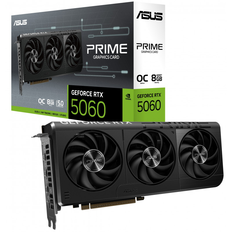 Carte Vidéo - Circuit NVIDIA ASUS GeForce PRIME-RTX5060-O8G Nvidia GeForce - RTX5060 - 8Go GDDR7 - 1 x HDMI - 3 x DisplayPort - PCI Express 5.0 - SFF Ready - Design a 2,5 emplacements