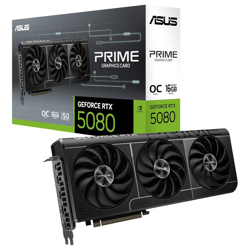 Carte Vidéo - Circuit NVIDIA ASUS PRIME GeForce RTX 5080-O16GB GDDR7 OC Edition  - HDMI/Tri DisplayPort - DLSS 4 - PCI Express