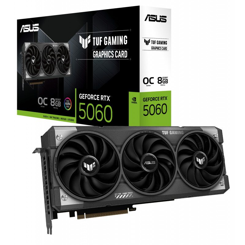 Carte Vidéo - Circuit NVIDIA ASUS GeForce TUF-RTX5060-O8G Nvidia GeForce - RTX5060 - 8Go GDDR7 - 1 x HDMI - 3 x DisplayPort - PCI Express 5.0 - Composants de qualite militaire - Ventilateurs Axial-Tech - ARGB